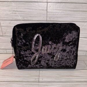 NEW Juicy Couture Black Velour Cosmetic Makeup Travel Bag & Bottle